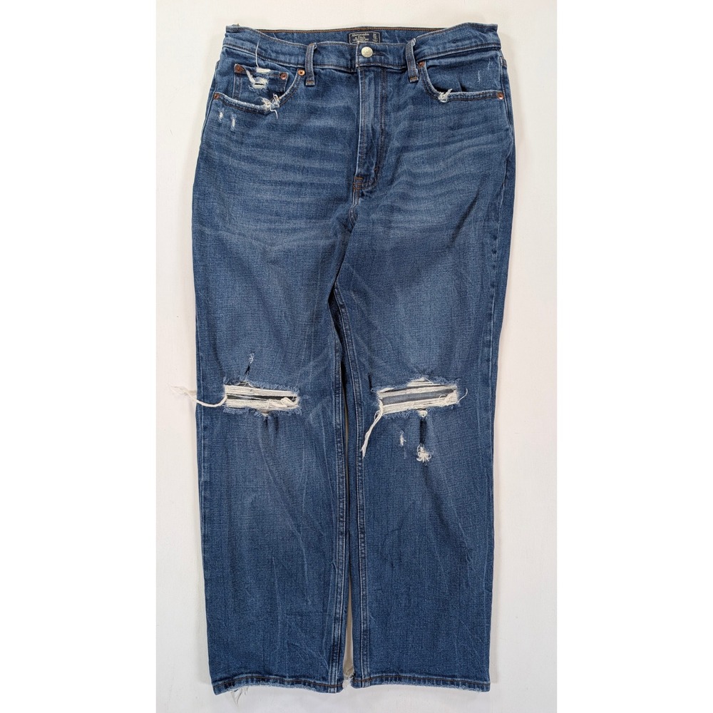 Abercrombie & Fitch Ultra High Rise Straight Distressed Jeans Blue 31 12R 1462